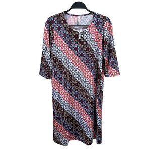 NY Collection Dress Womens Size M Round Neck Geometric 3/4 Sleeve Multicolor NWT